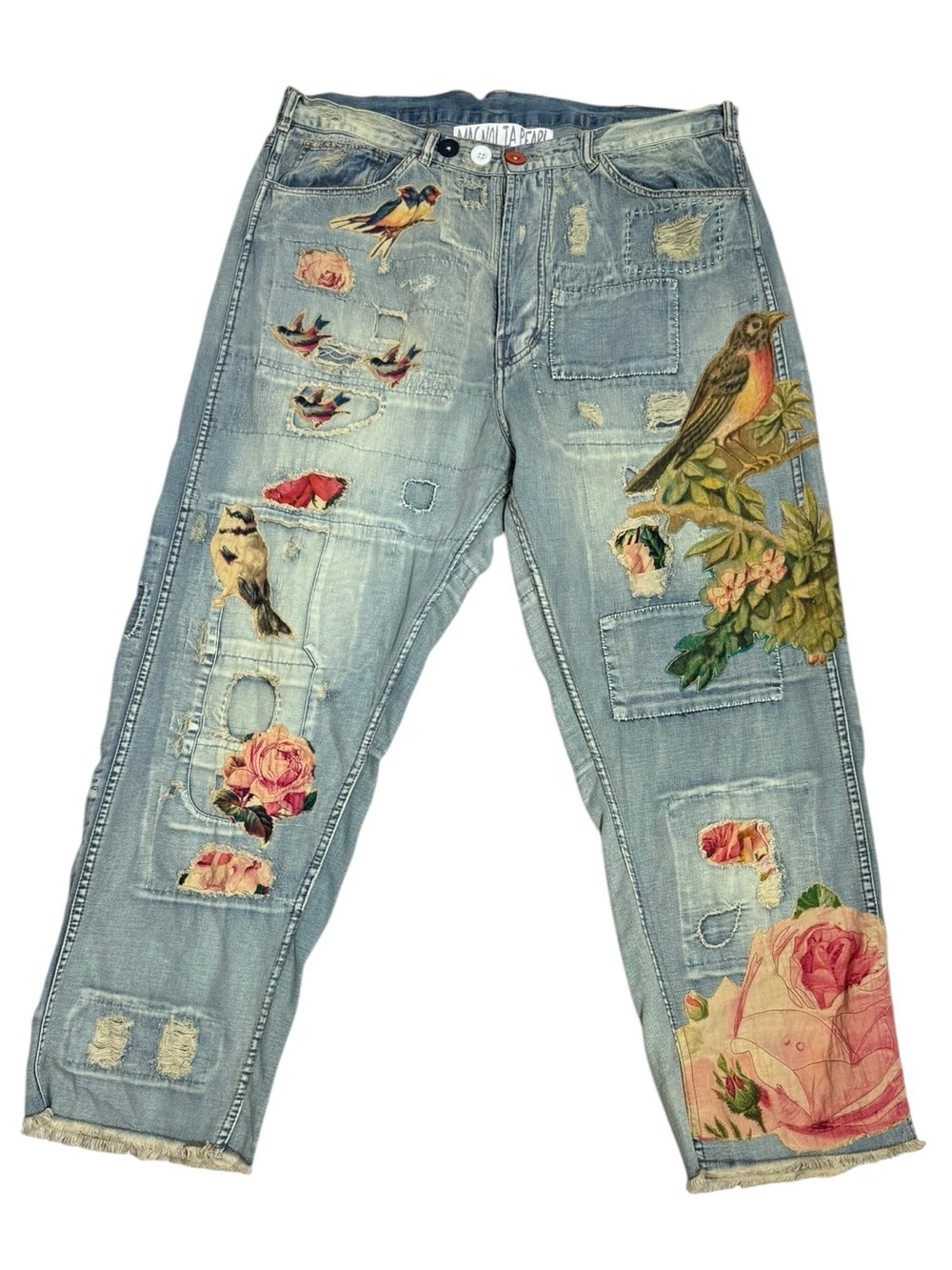 Magnolia Pearl Bird Lover Miner Denims 415 Washed Indigo Appliqué Jeans